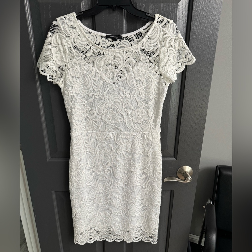 Ambiance White/Ivory large exquisite dress, detailed fun summer pencil dress